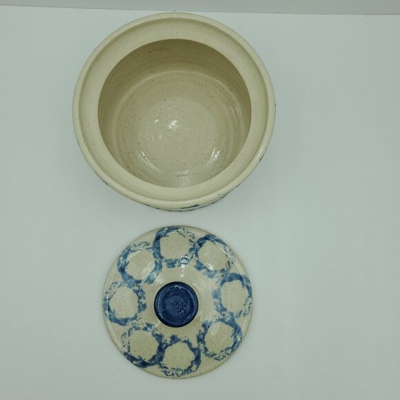 Westerwald Pottery Crock with Lid Spongeware Butter Pot Lidded Canister - Picture 3 of 8
